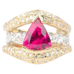 2.41ct Bright Pink Rubellite Tourmaline and Diamond Ring 18K Gold Platinum 12g