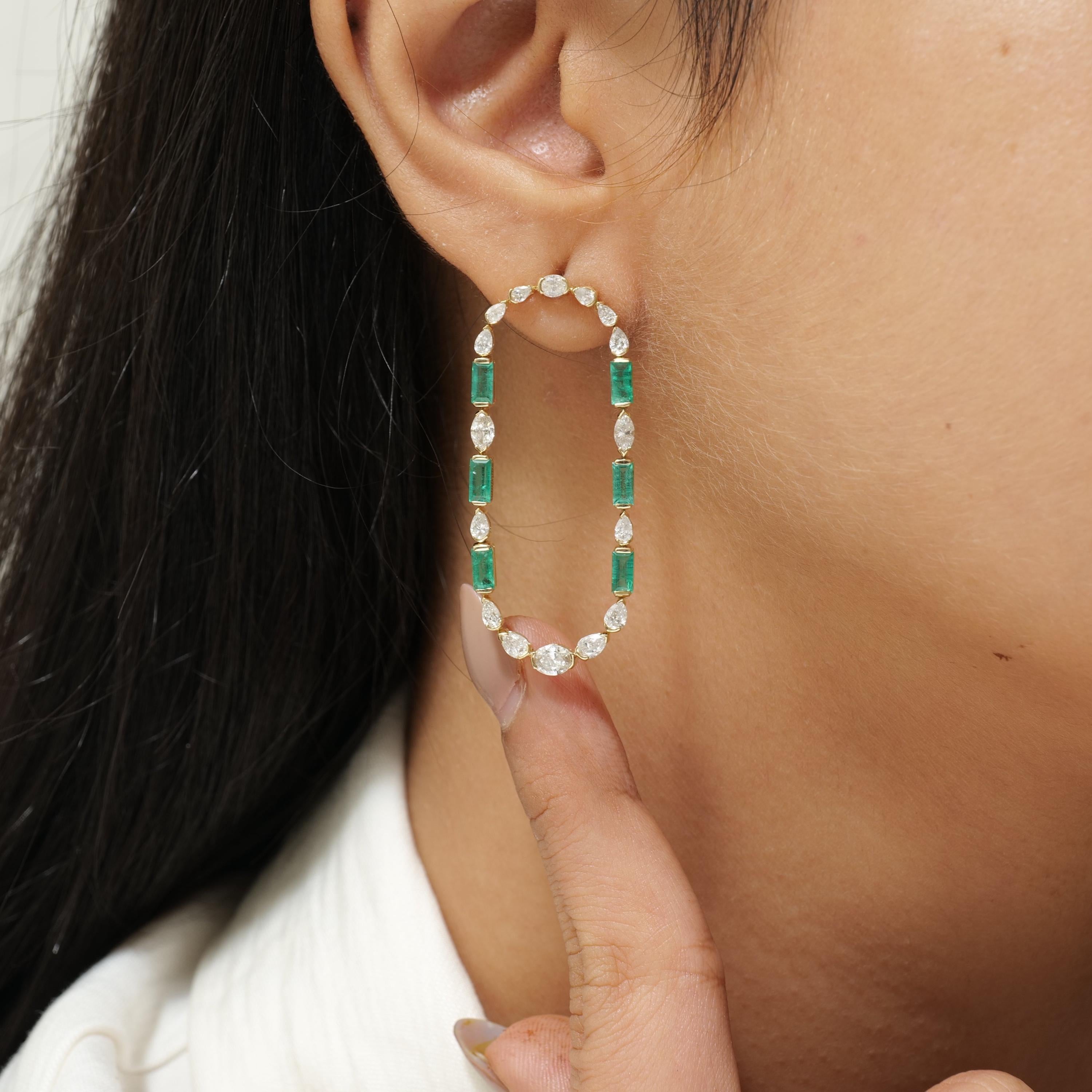 Art Deco 2.41ct Emerald Gemstone Earrings with Diamond in 14K Solid Gold (Certified) For Sale