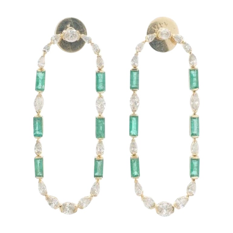 2.41ct Emerald Gemstone Earrings with Diamond in 14K Solid Gold (Certified) For Sale
