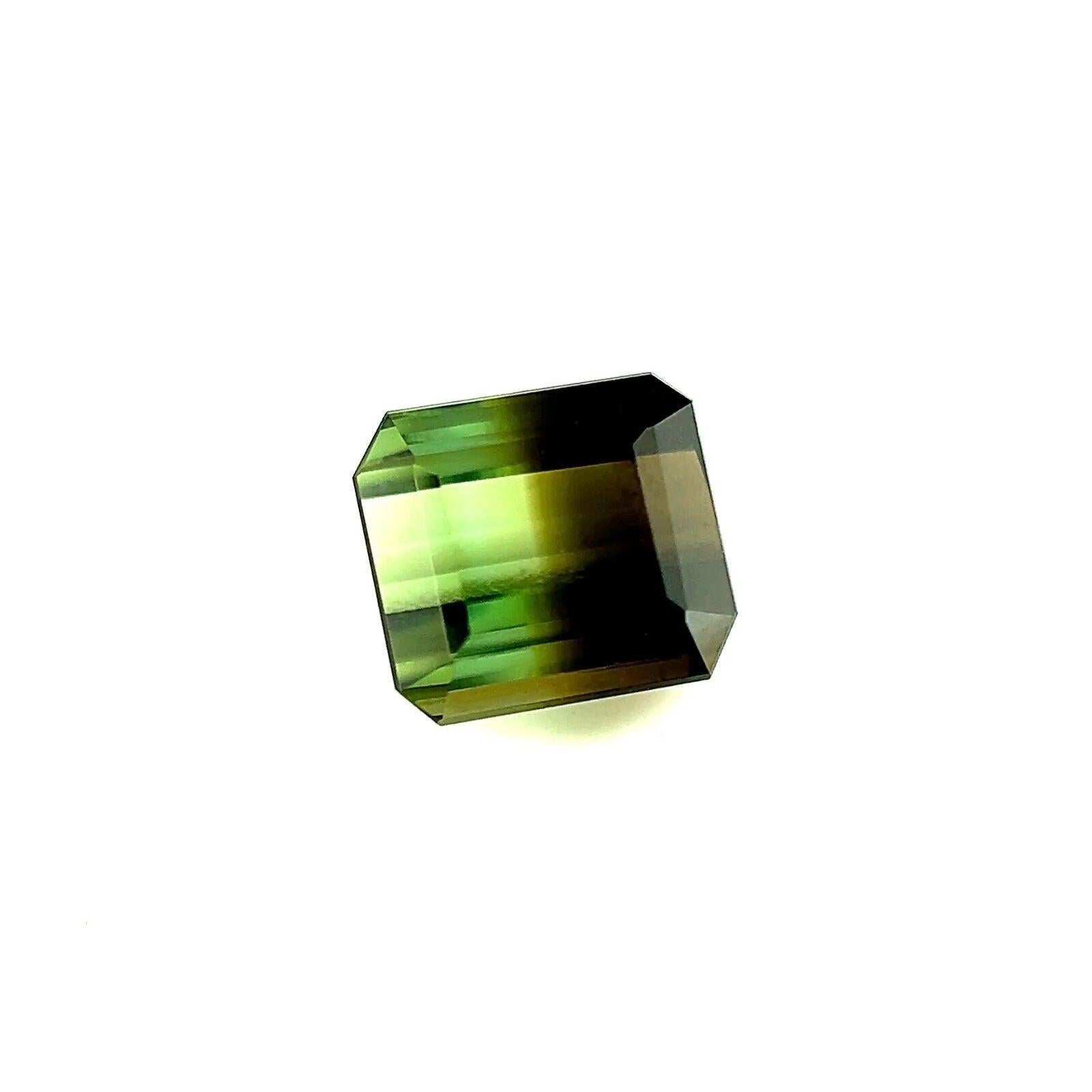 2.41ct Green Bi Colour Tourmaline Fancy Octagonal Cut Rare Gem 7.3x6.5mm VS

Natural Vivid Green Bi Colour Tourmaline Gemstone.
1.36 Carat with a beautiful bi colour green effect and excellent clarity, VVS.
Also has an excellent octagon/emerald cut