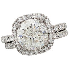 2.41ct. Natural Round Diamond Simon G Platinum Halo Engagement Ring with Band
