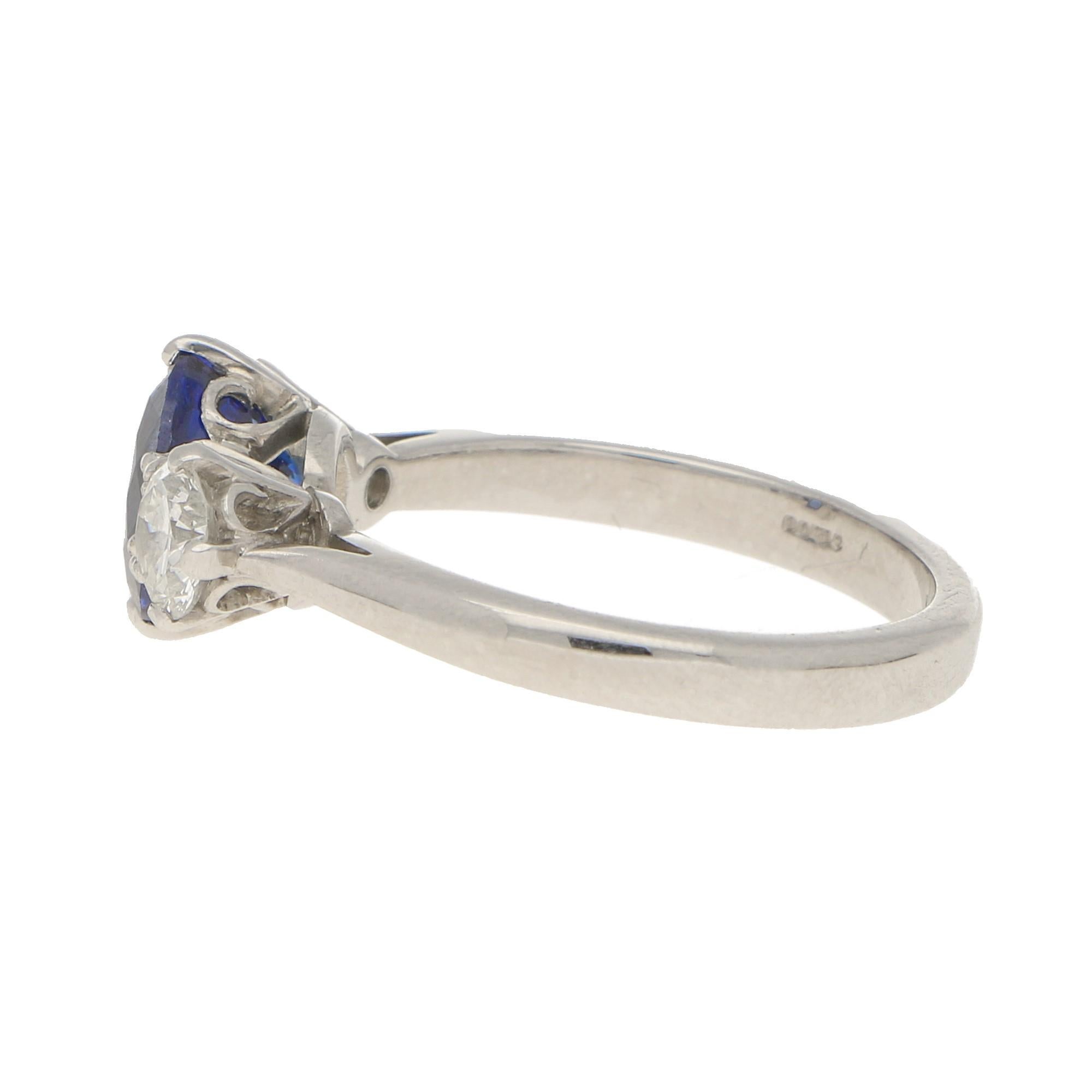 Modern 2.41 Carat Sapphire 0.71 Carat Diamond Three-Stone Engagement Ring