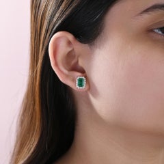 2.41ct Zambian Emerald 0.52ct Diamond Halo Studs 18 Karat White Gold Earrings