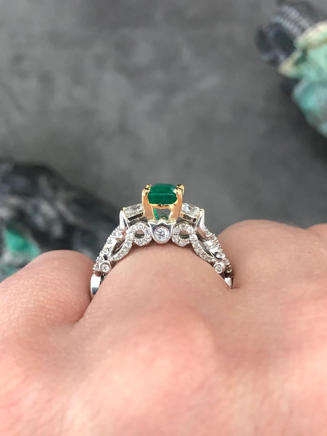 2.41tcw 14K AAA Colombian Emerald & Diamond Three Stone Engagement Ring For Sale 1