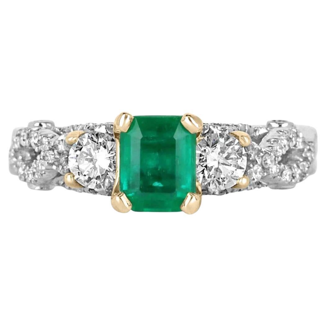 2.41tcw 14K AAA Colombian Emerald & Diamond Three Stone Engagement Ring For Sale