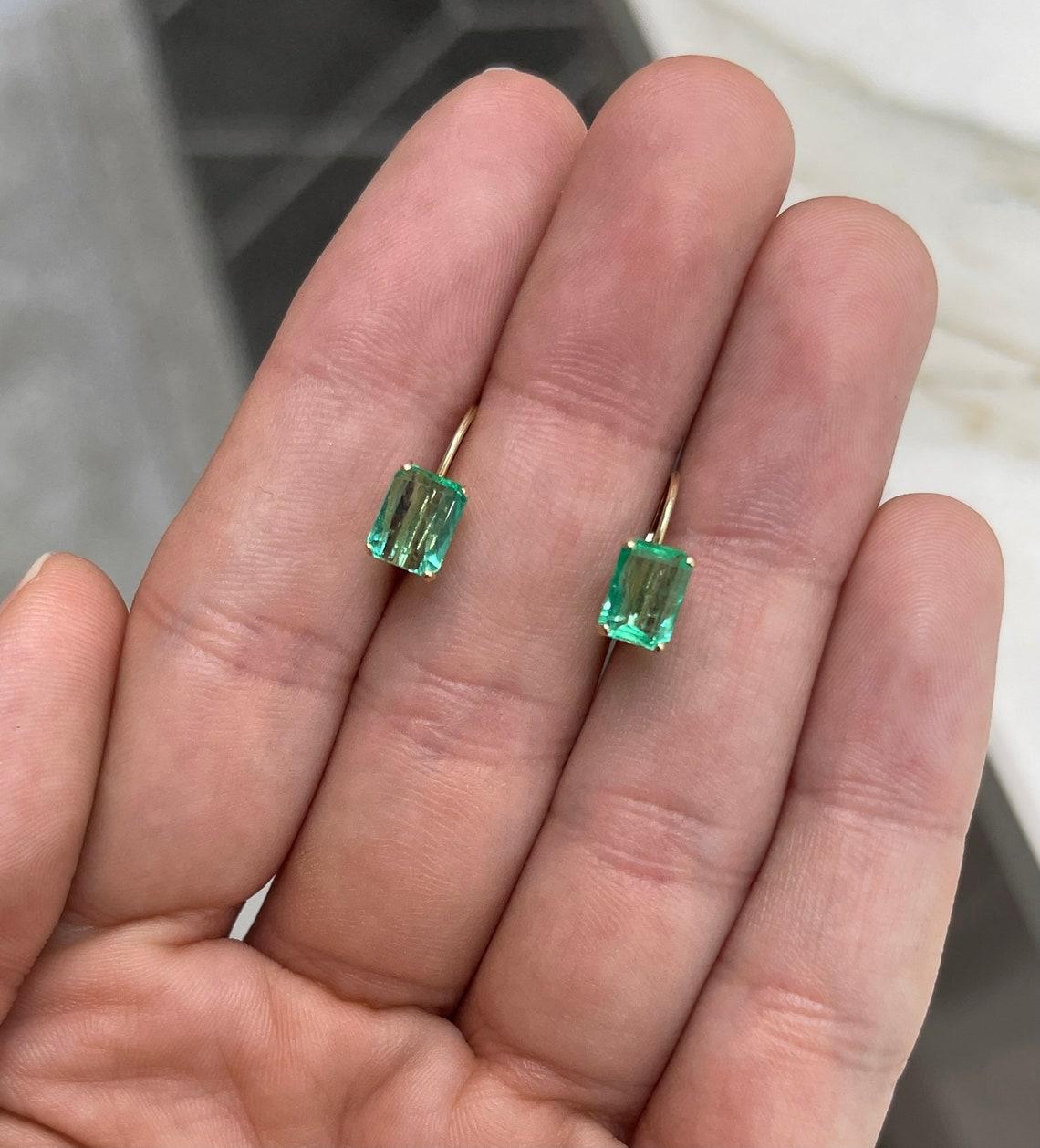 2.41tcw 14K Emerald-Emerald Cut Leverback Earrings In New Condition For Sale In Jupiter, FL