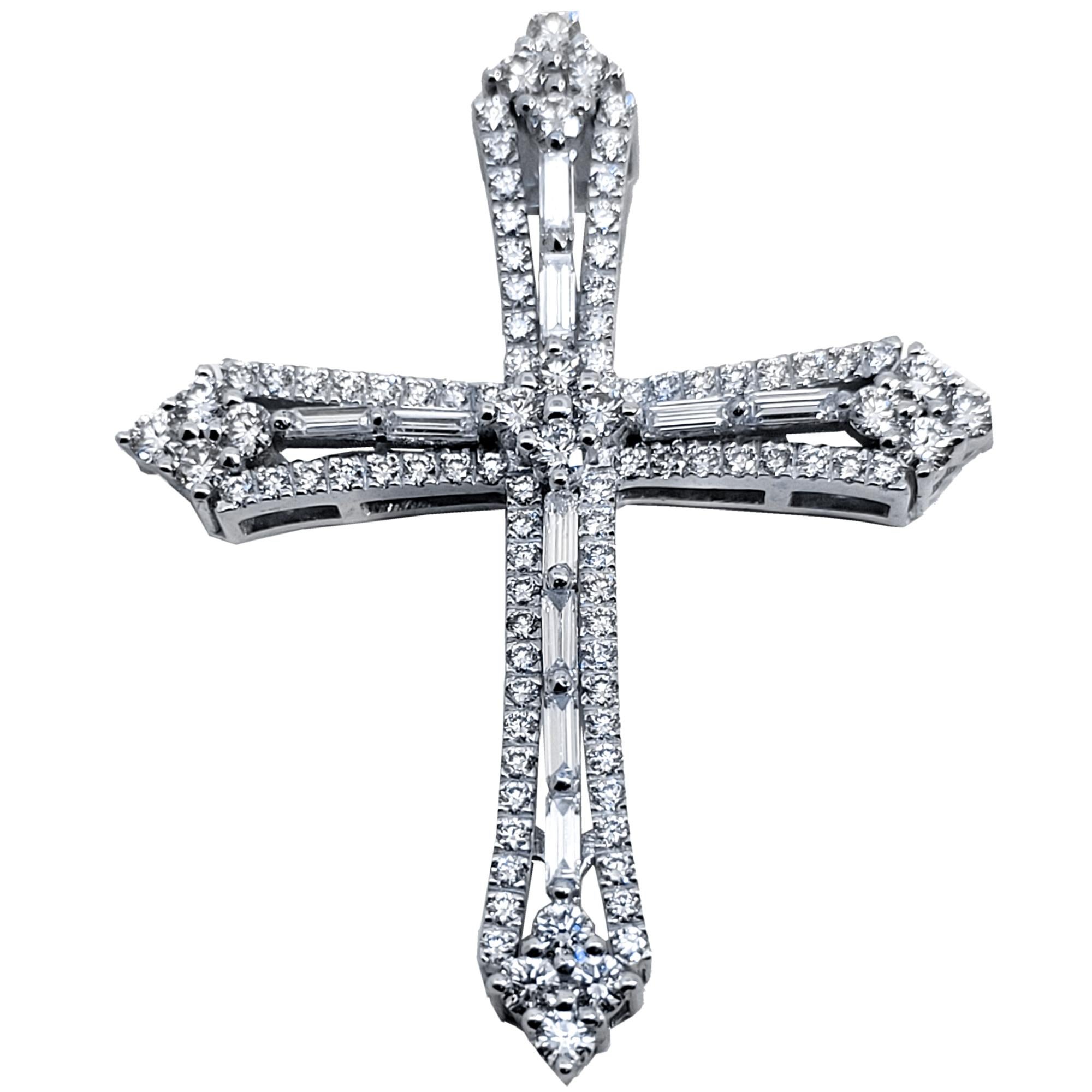2.42 Carat, 14 Karat Gold Diamond Cross Pendant In New Condition For Sale In Los Angeles, CA