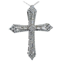 2.42 Carat, 14 Karat Gold Diamond Cross Pendant