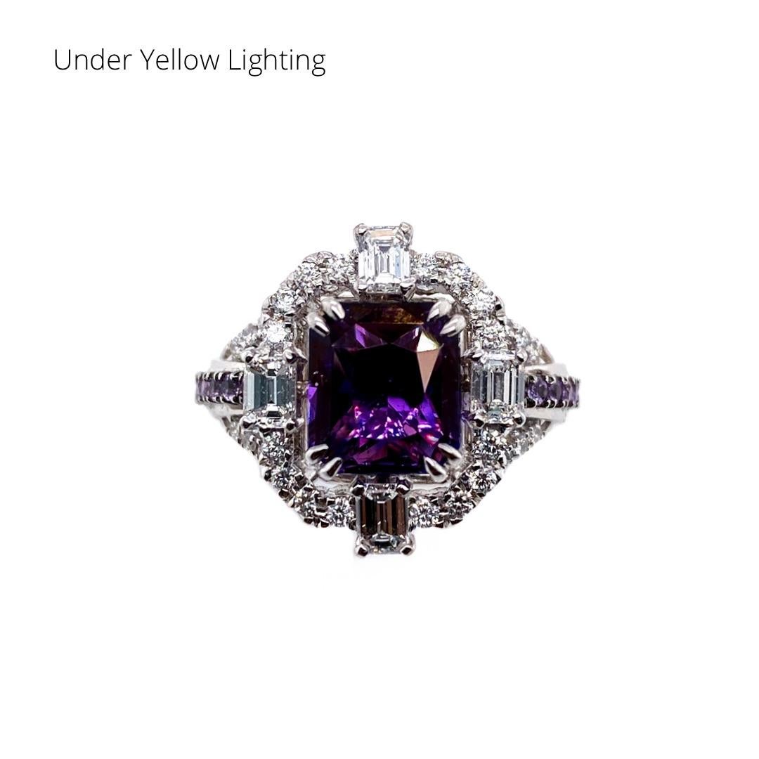 Artisan 2.42 Carat Color-Changing Violet Sapphire and Diamond Collectible Ring