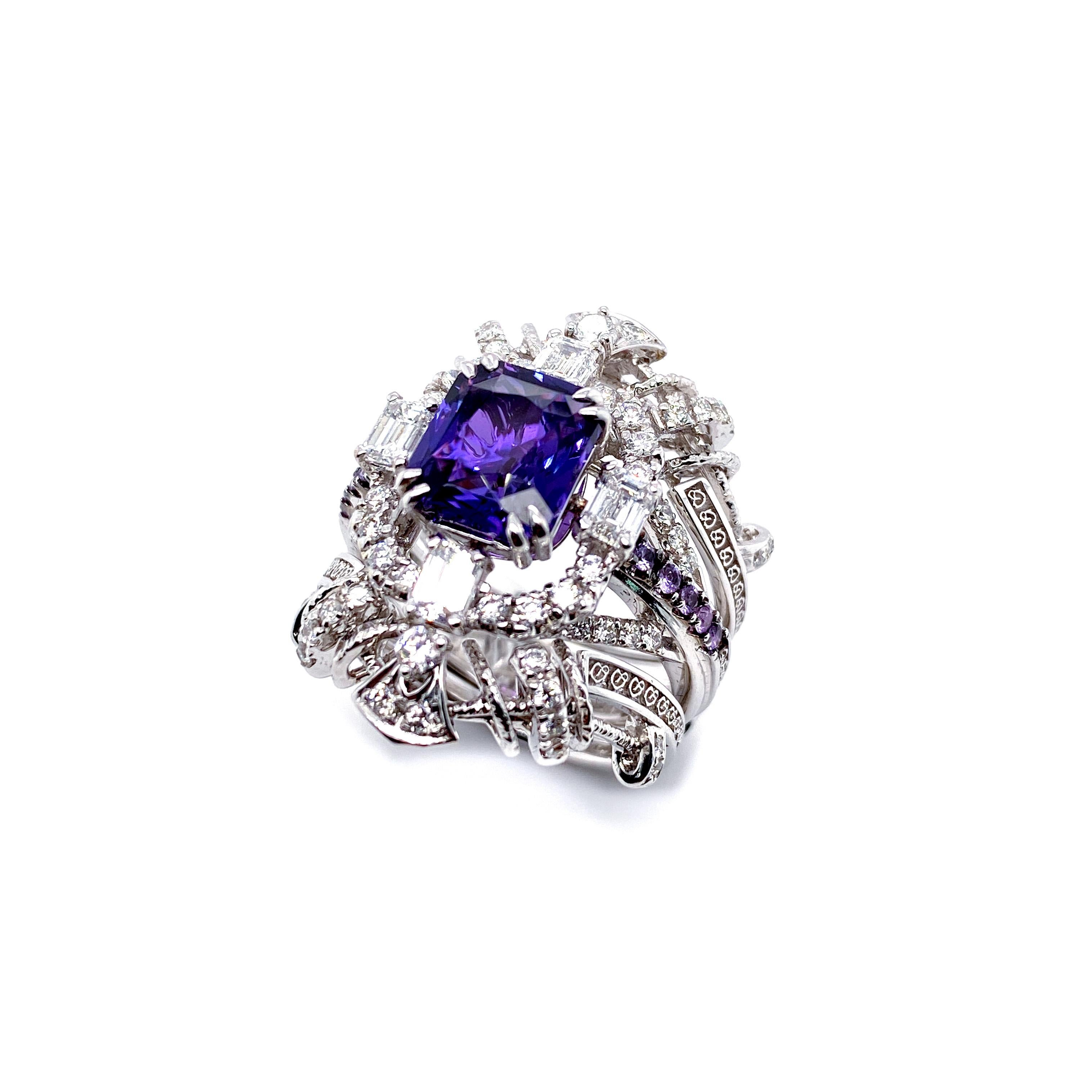 2.42 Carat Color-Changing Violet Sapphire and Diamond Collectible Ring In New Condition In Hong Kong, HK