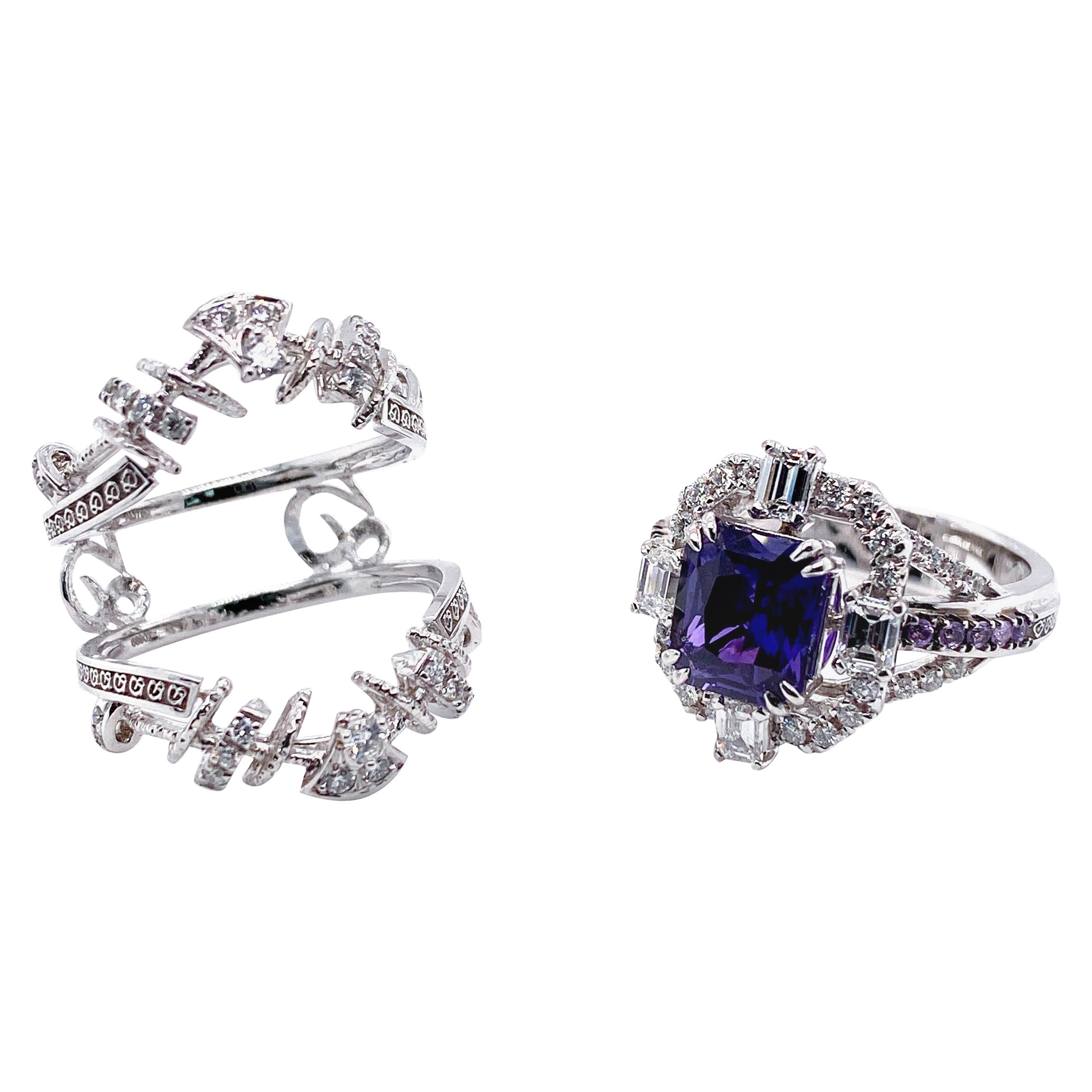 2.42 Carat Color-Changing Violet Sapphire and Diamond Collectible Ring