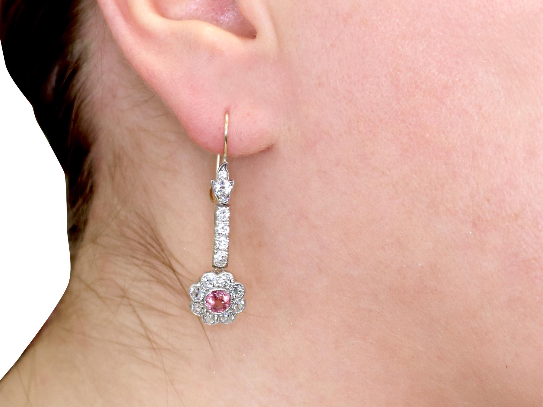2.42 Carat Diamond and 1.05 Carat Pink Sapphire Drop Earrings For Sale 4