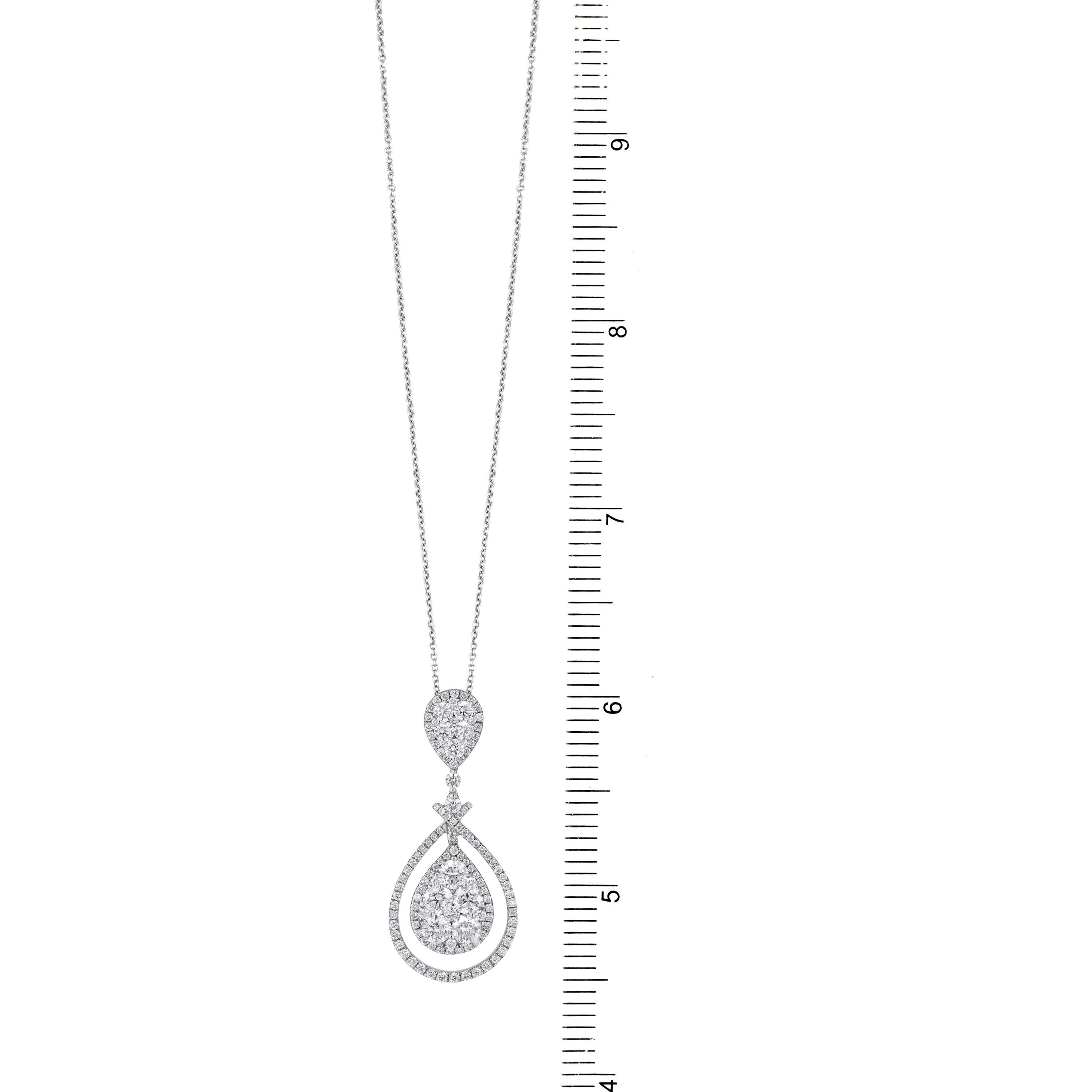 Round Cut 2.42 Carat Diamond Illusion Pear Dangle Pendant Necklace in 18k White ref515 For Sale