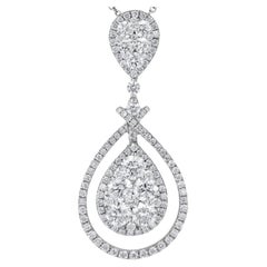 2.42 Carat Diamond Illusion Pear Dangle Pendant Necklace in 18k White Gold