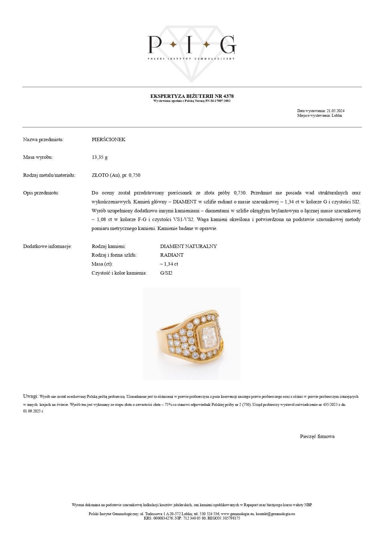 Anello con diamante da 2,42 carati in oro giallo 18 carati In condizioni Nuovo in vendita a Warszawa, PL