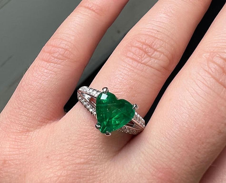 Heart Cut 2.42 Carat Emerald Heart Ring For Sale