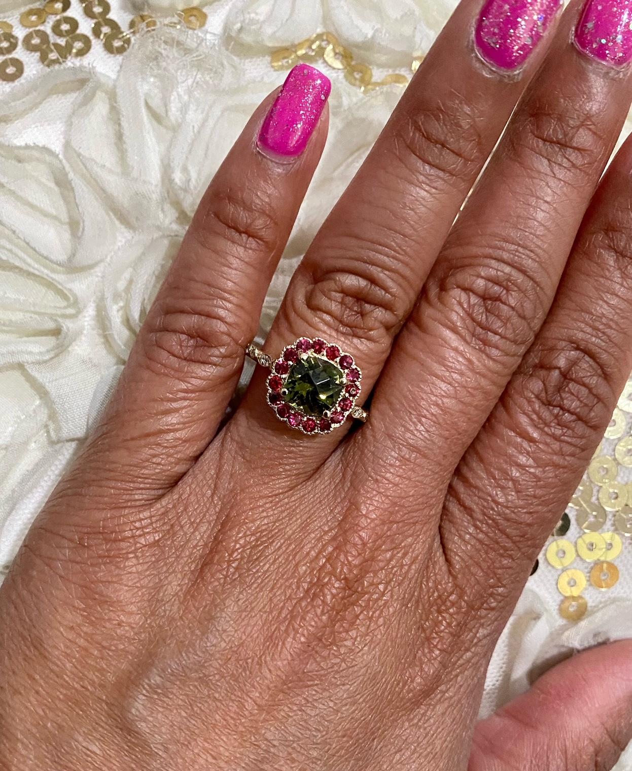 2.42 Carat Tourmaline Sapphire Diamond Yellow Gold Ring In New Condition For Sale In Los Angeles, CA