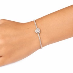 Bracelet empilable « tennis » en diamants naturels de 2,42 carats, monture « halo » en forme de cœur, en or blanc 14 carats