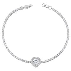 Bracelet empilable « tennis » en diamants naturels de 2,42 carats, monture « halo » en forme de cœur, en or blanc 14 carats