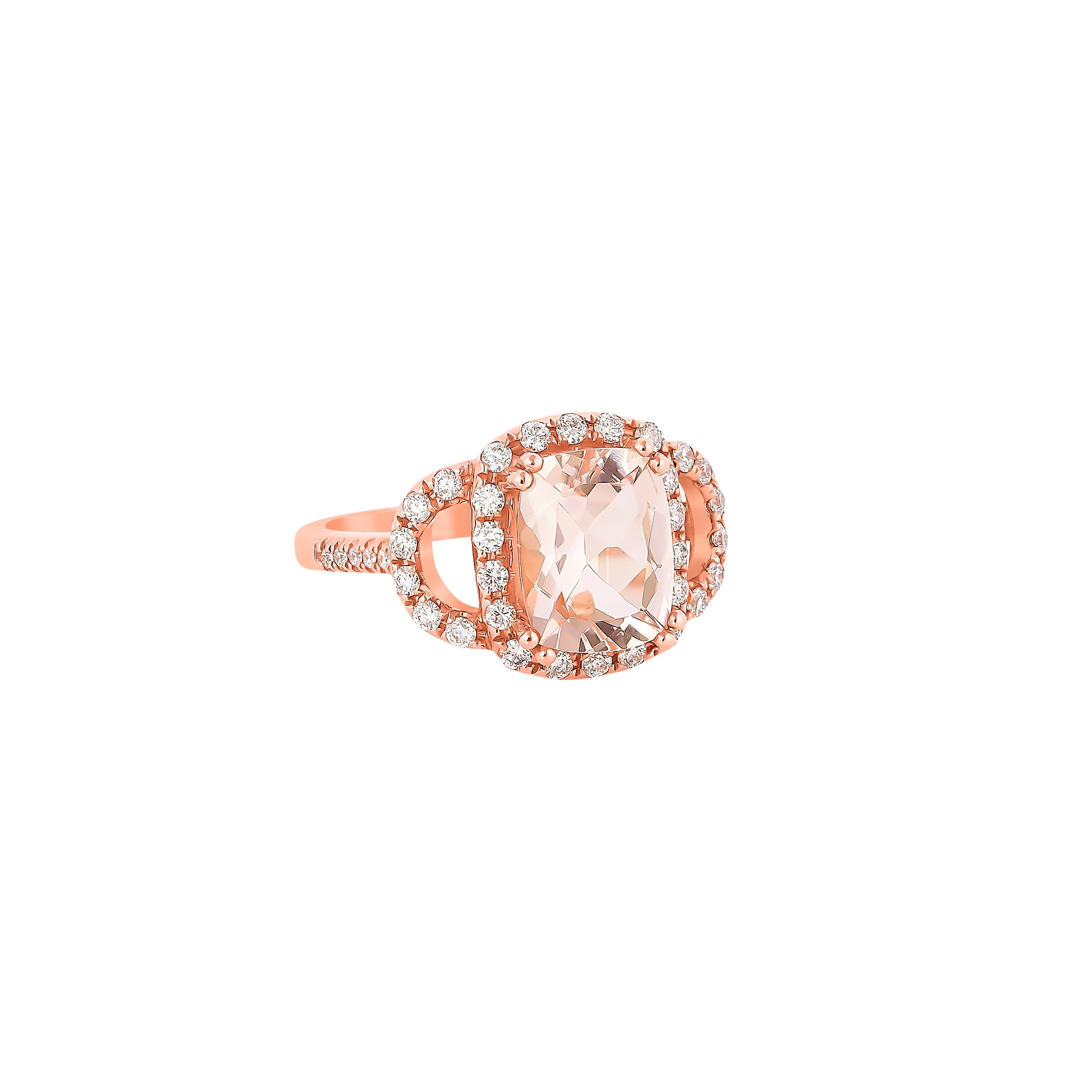 This collection features an array of magnificent morganites! Accented with Diamonds these rings are made in rose gold and present a classic yet elegant look. 

Classic morganite ring in 18K Rose gold with Diamond. 

Morganite: 2.42 carat, 10X8mm