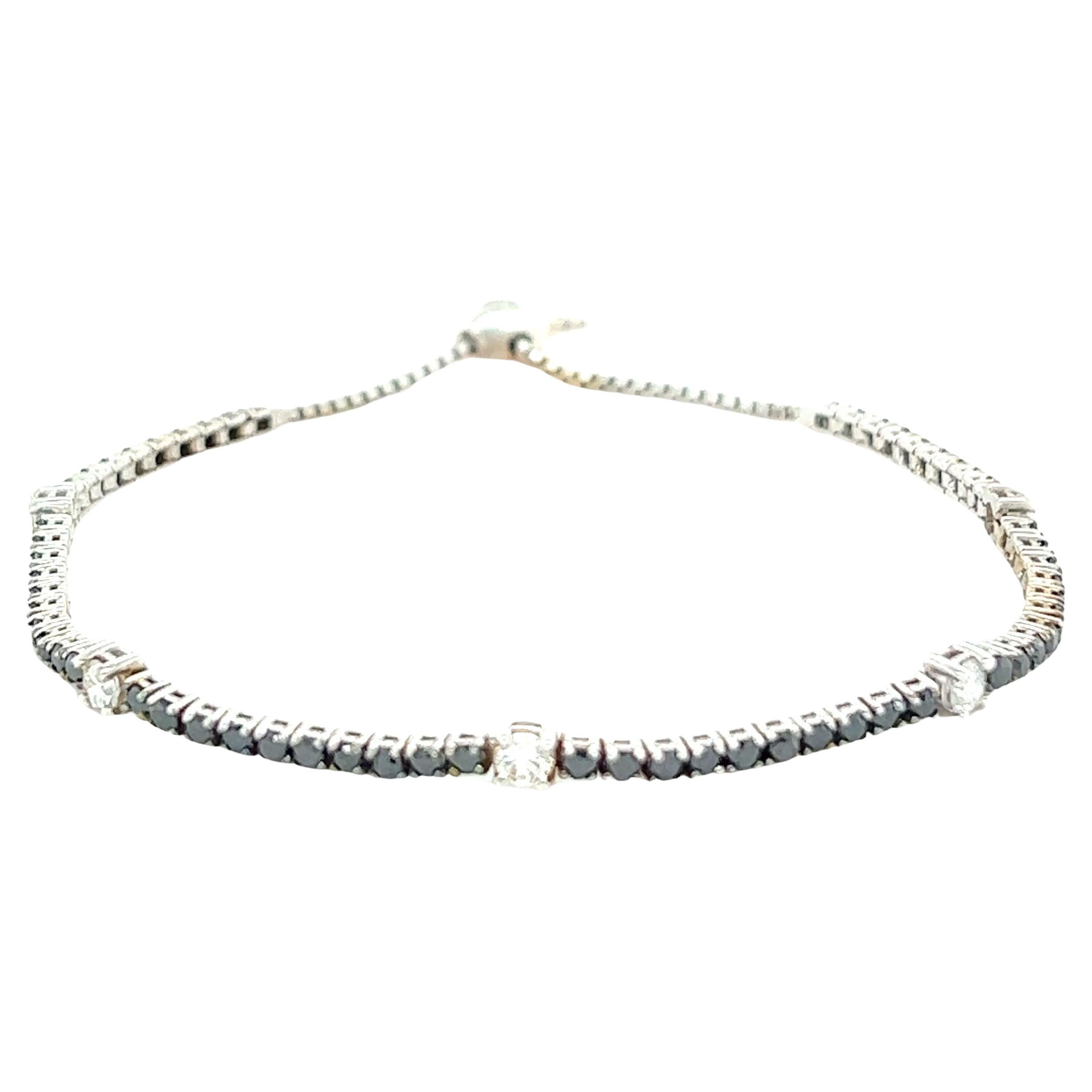 2.42 Carat Natural Black Diamond White Diamond 14 Karat White Gold Flex Bracelet