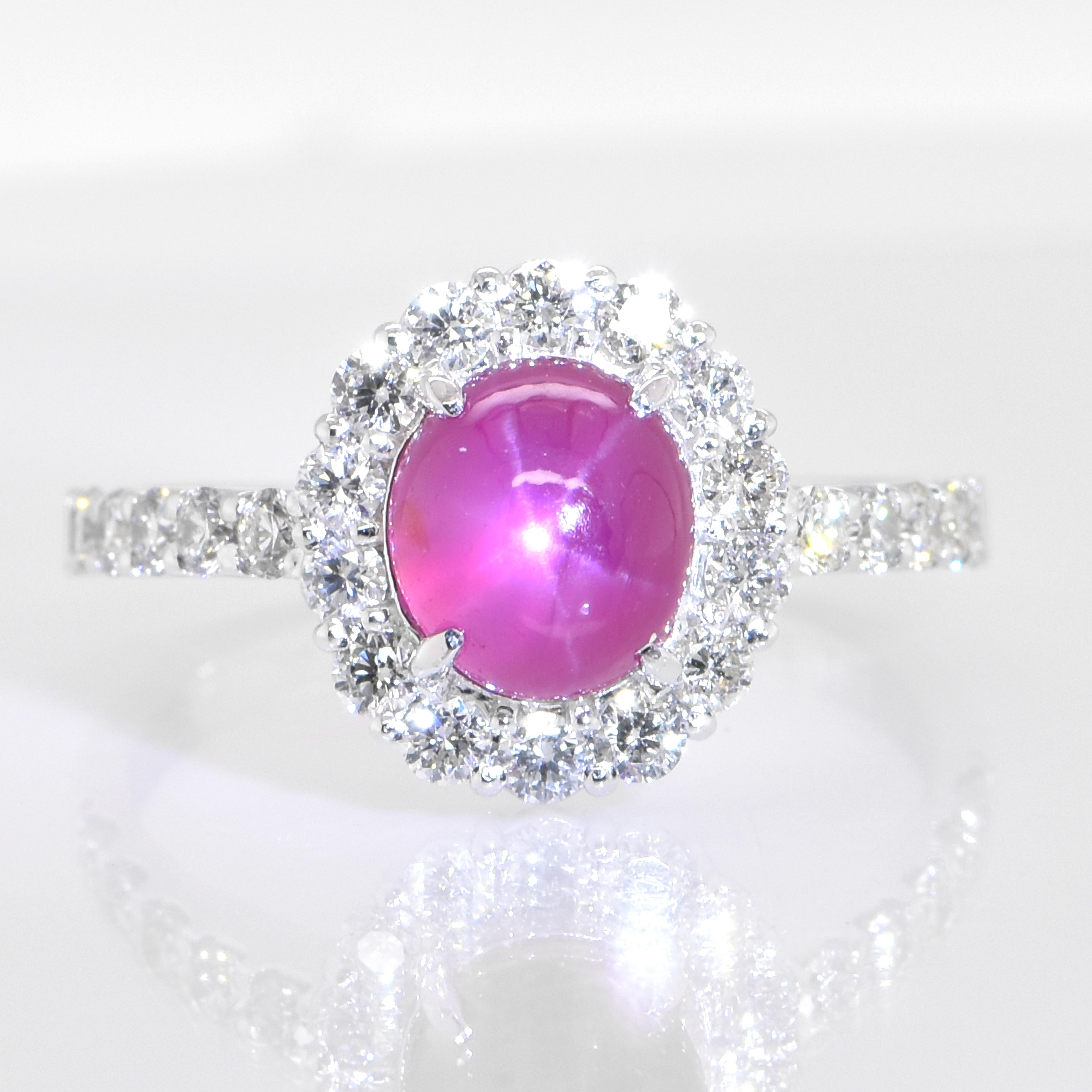 Cabochon 2.42 Carat Natural Star Ruby and Diamond Ring Set in Platinum