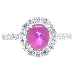 2.42 Carat Natural Star Ruby and Diamond Ring Set in Platinum