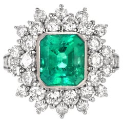 2.42 Carat Natural Vivid Green Colombian Emerald & Diamond Ring Made in Platinum