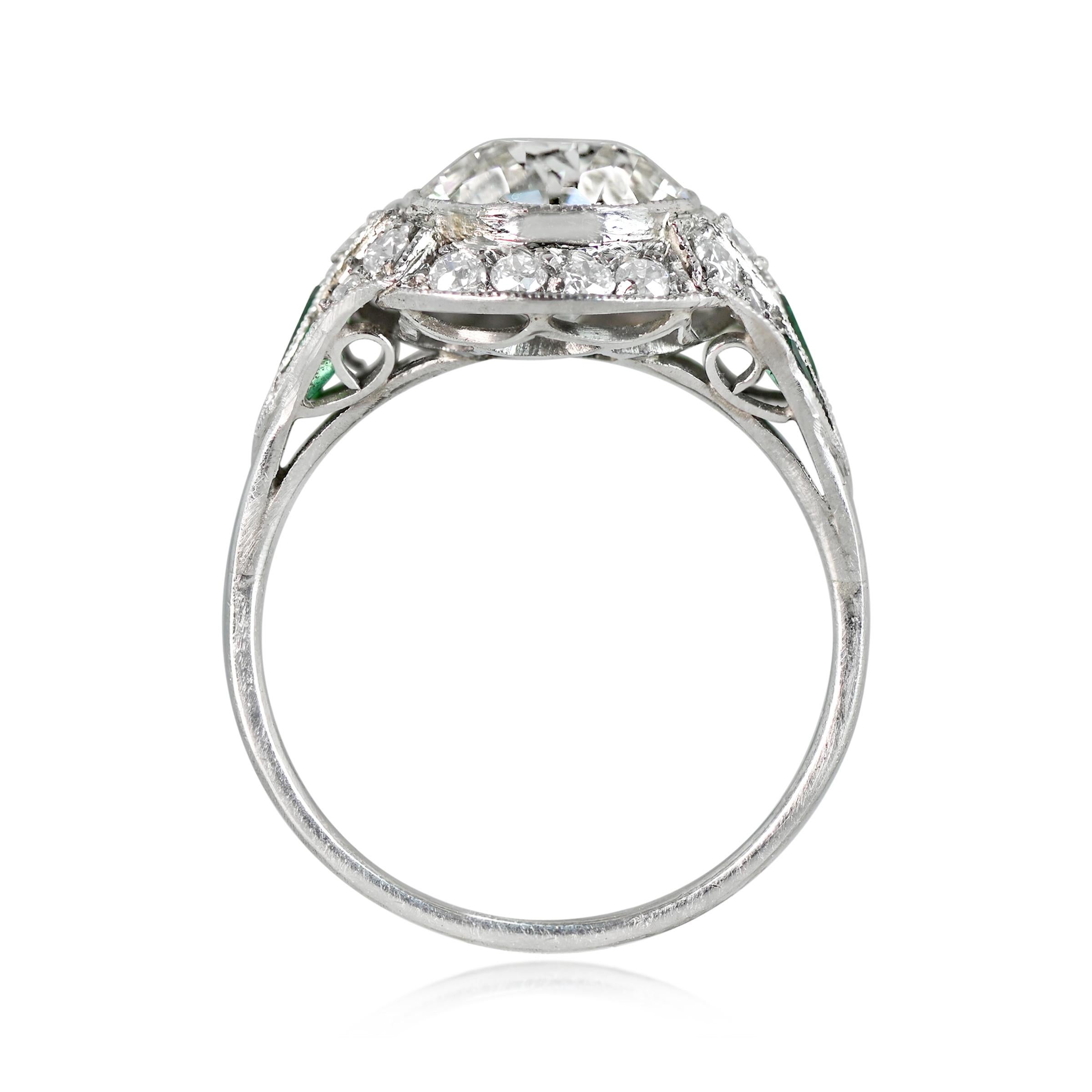 Old European Cut 2.42 Carat Old Euro-cut Diamond Engagemenmt Ring, Diamond Halo, Platinum For Sale