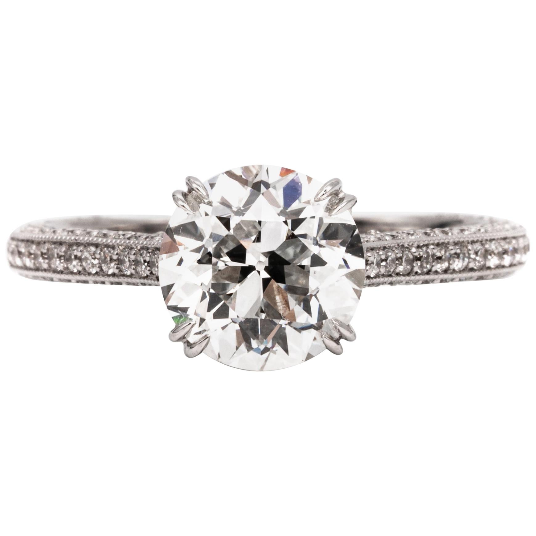 2.42 Carat Old Euro Cut Diamond Engagement Ring, in 18k, by The Diamond Oak