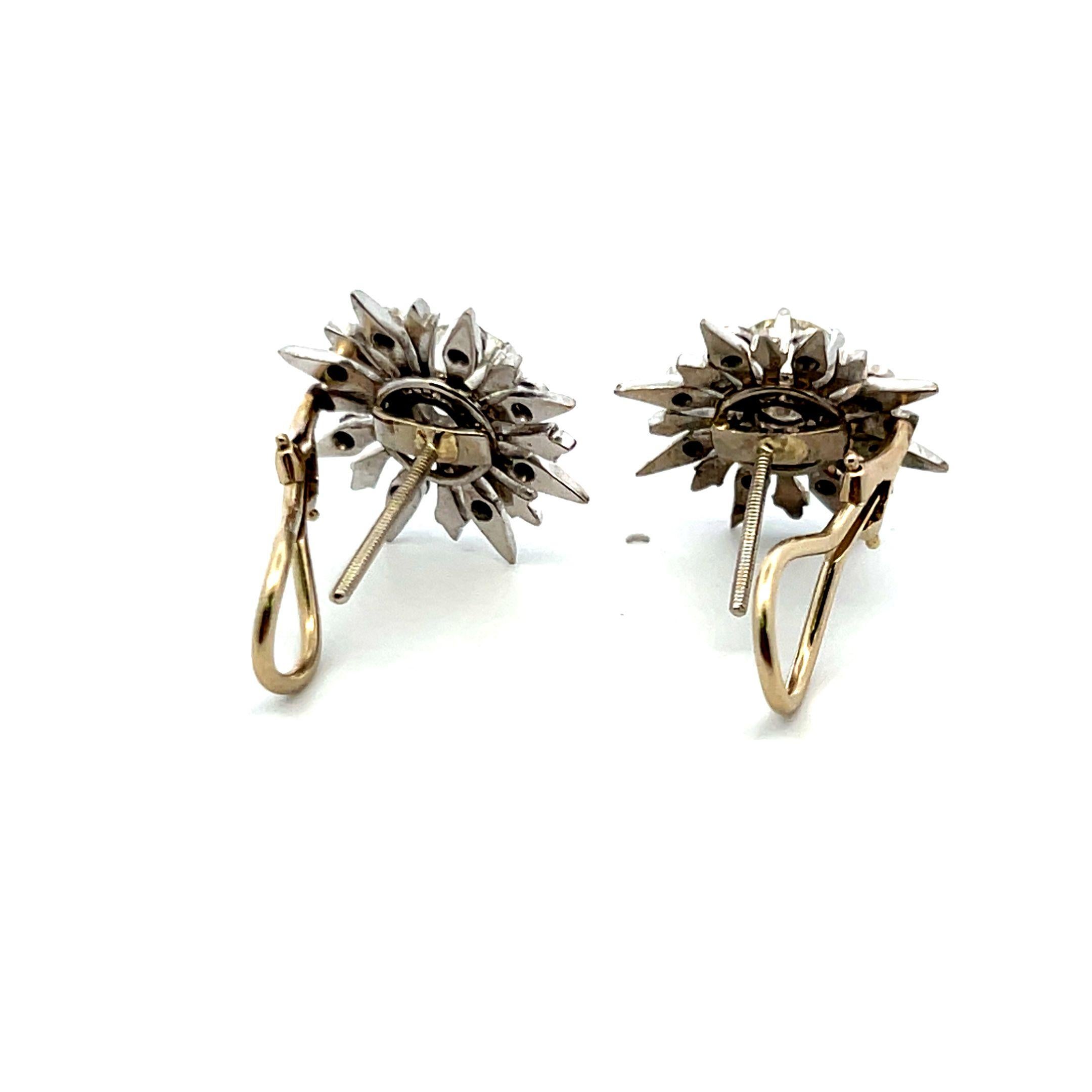 Taille vieille Europe 2.42 Carat Old European Cut Diamond 14 Karat White Gold Clip On Earrings en vente