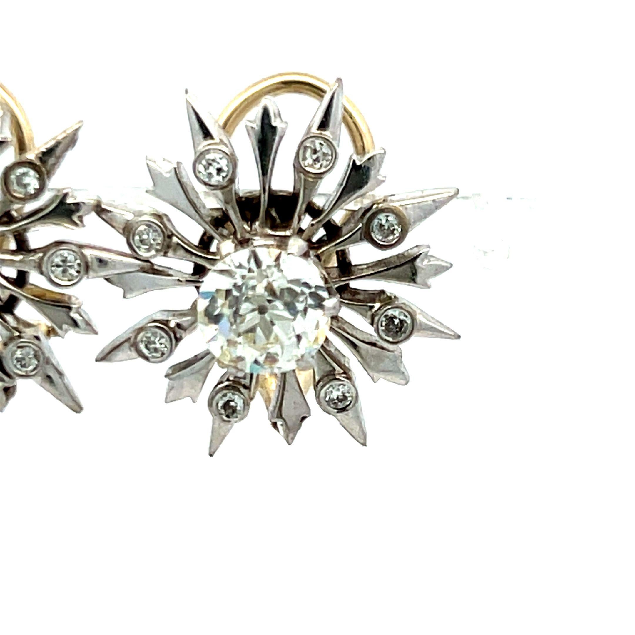 2.42 Carat Old European Cut Diamond 14 Karat White Gold Clip On Earrings Bon état - En vente à New York, NY