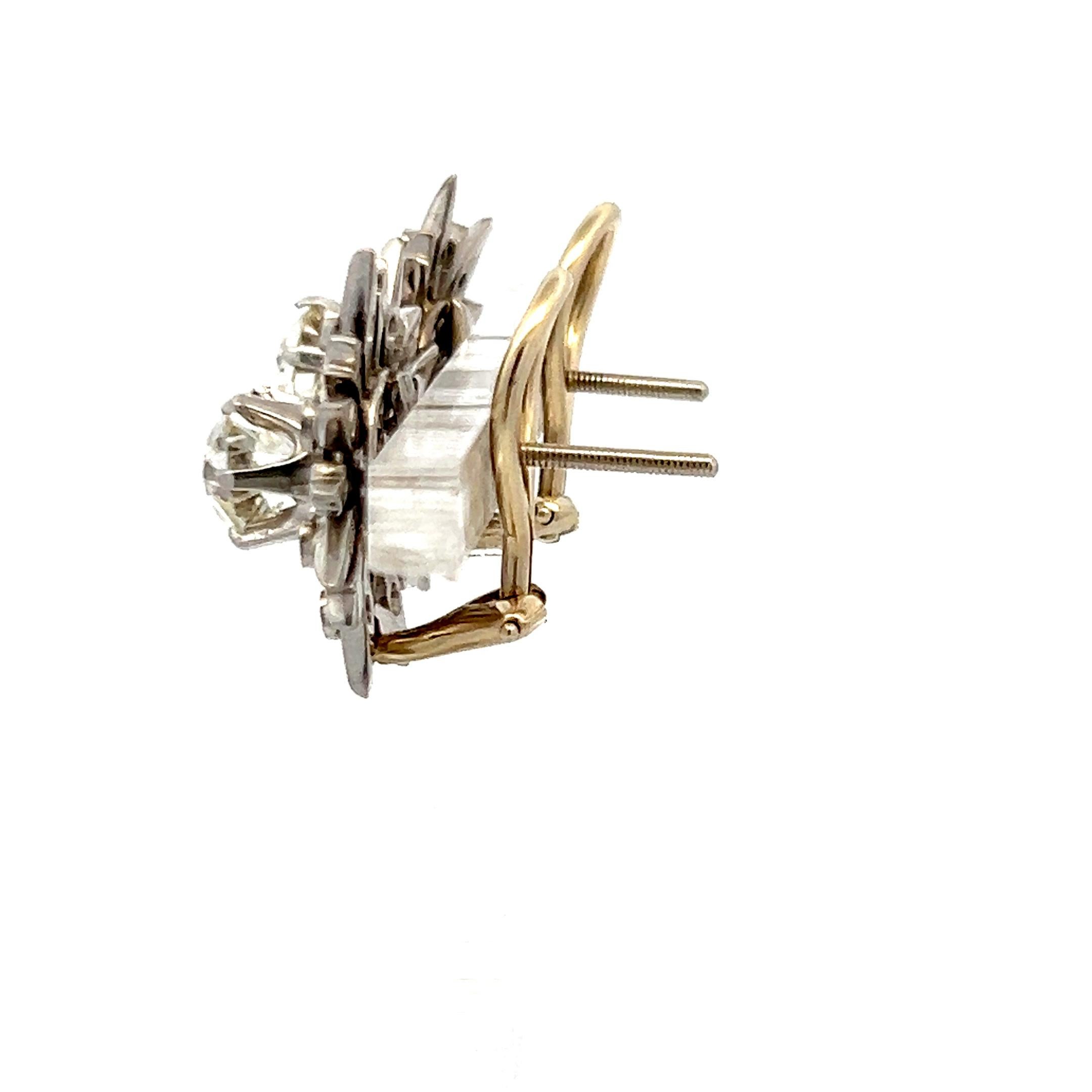 2.42 Carat Old European Cut Diamond 14 Karat White Gold Clip On Earrings en vente 1