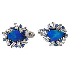 2.42 Carat Opal Sapphire Baguette Cufflinks