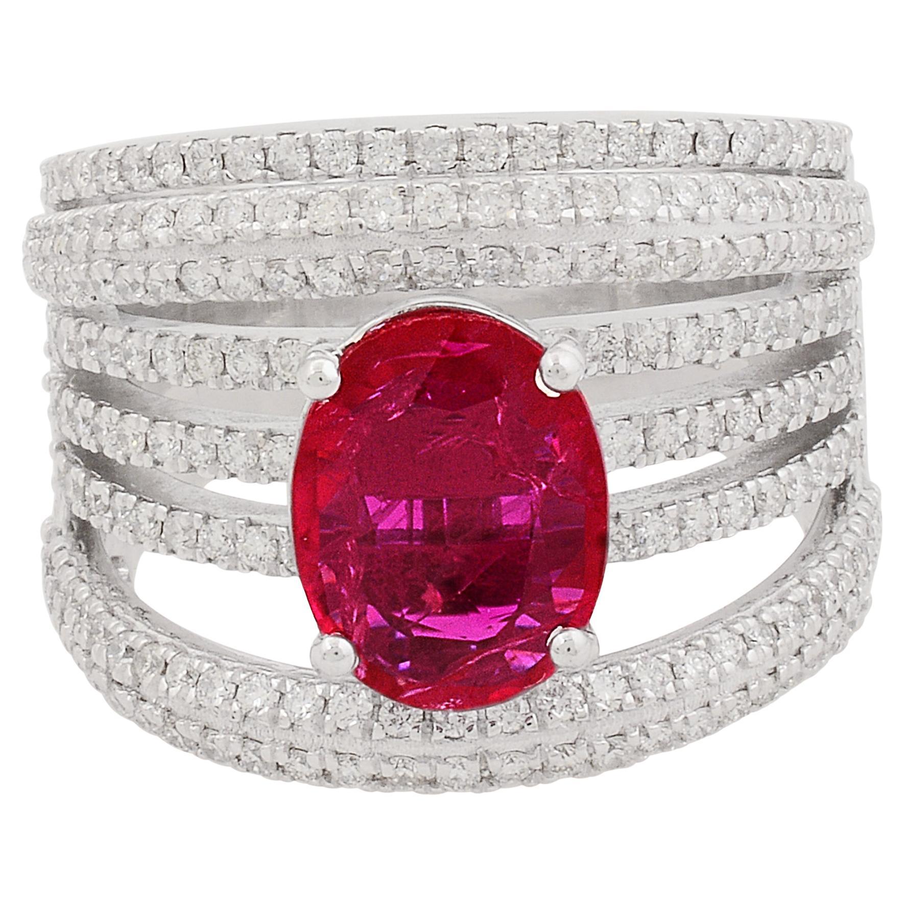 2.42 Carat Oval Ruby Multi Layer Ring  1.23 Carat Diamond 18 Karat White Gold