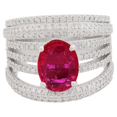 2.42 Carat Oval Ruby Multi Layer Ring  1.23 Carat Diamond 18 Karat White Gold