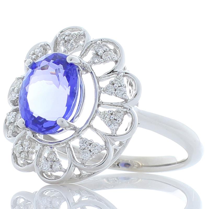 Contemporary 2.42 Carat Oval Tanzanite and Diamond Cocktail Ring in 14 Karat White Gold