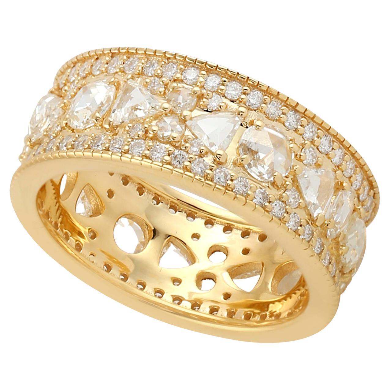 2,42 Karat Rosecut Diamant 14 Karat Gold Ring im Angebot