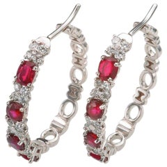 2.42 Carat Ruby 0.80 Carat Diamond 18 Karat White Gold Earings