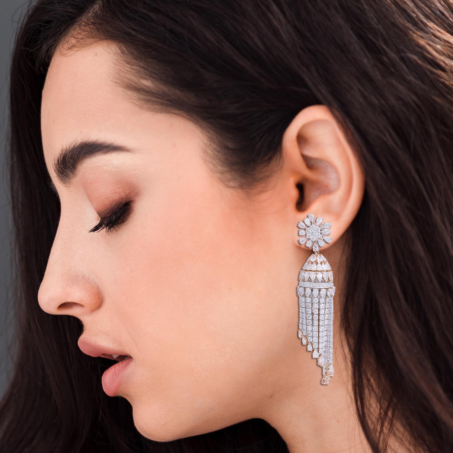 24,2 Karat SI Reinheit HI Farbe Diamant-Kronleuchter-Ohrringe 18 Karat Roségold (Moderne) im Angebot