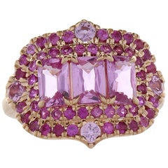 2.42 Carat Total Pink Sapphire Cocktail Ring in 18 Karat Rose Gold