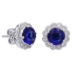 Natural Blue Sapphires 2.42 Carats set in 18K White Gold Earrings with Diamonds