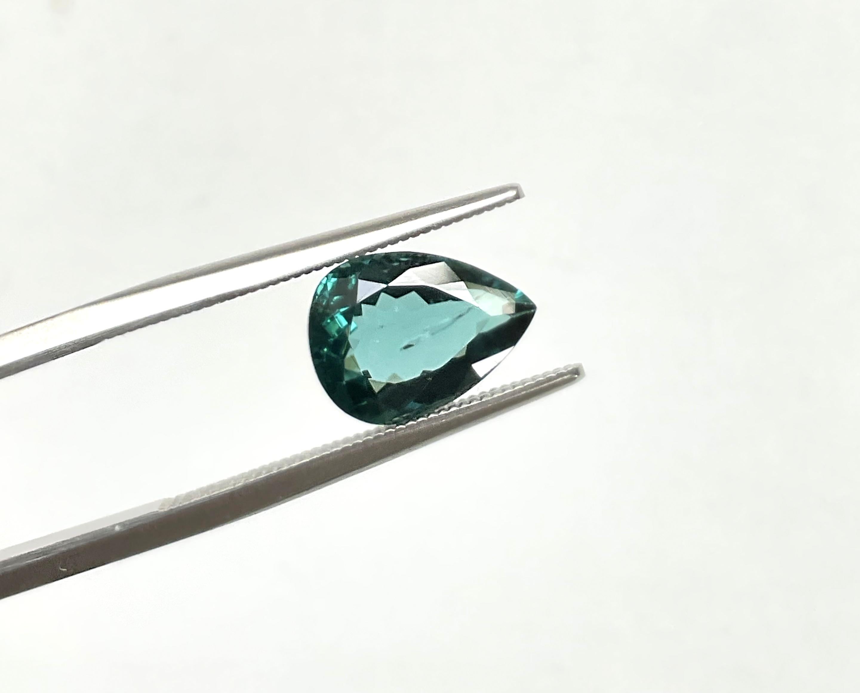 2,42 Karat grünlich blauer Turmalin Birne Facettenschliff Stein Natürlicher Edelstein 2