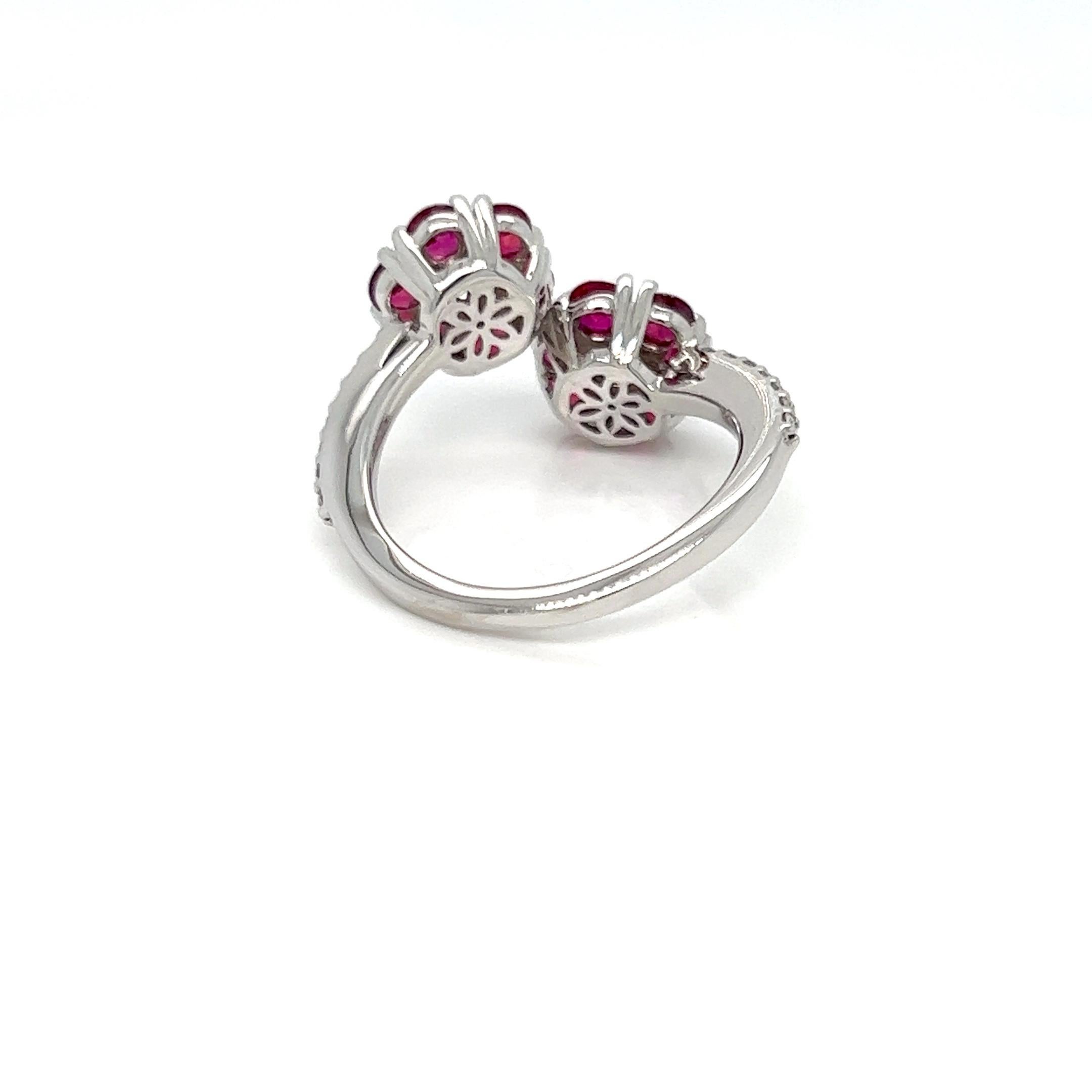Round Cut 2.42 Carats Ruby and Diamond Flower Cuff Ring in 18k Gold  For Sale