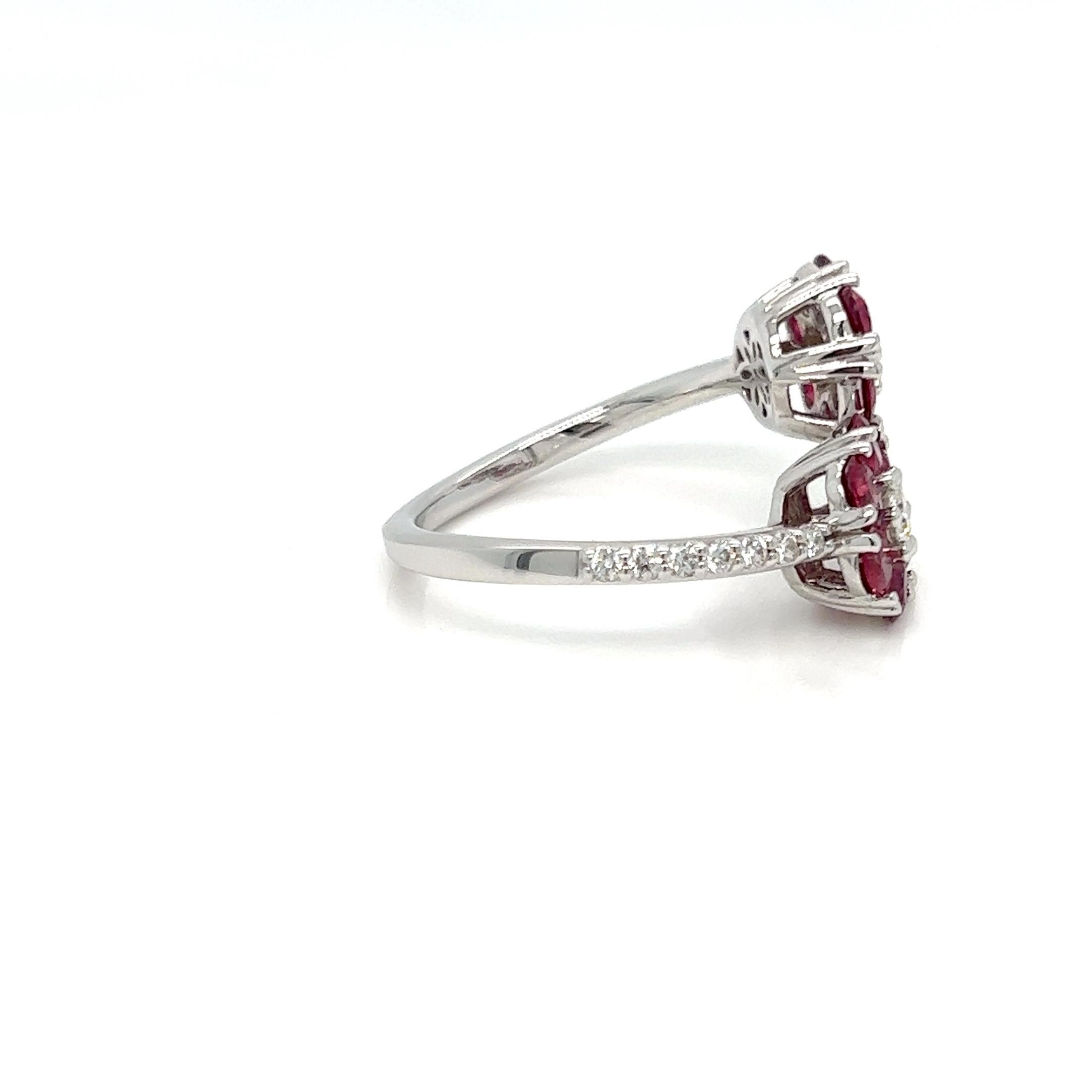 2.42 Carats Ruby and Diamond Flower Cuff Ring in 18k Gold  In New Condition For Sale In New York, NY