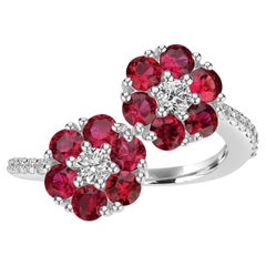 2.42 Carats Ruby and Diamond Flower Cuff Ring in 18k Gold 