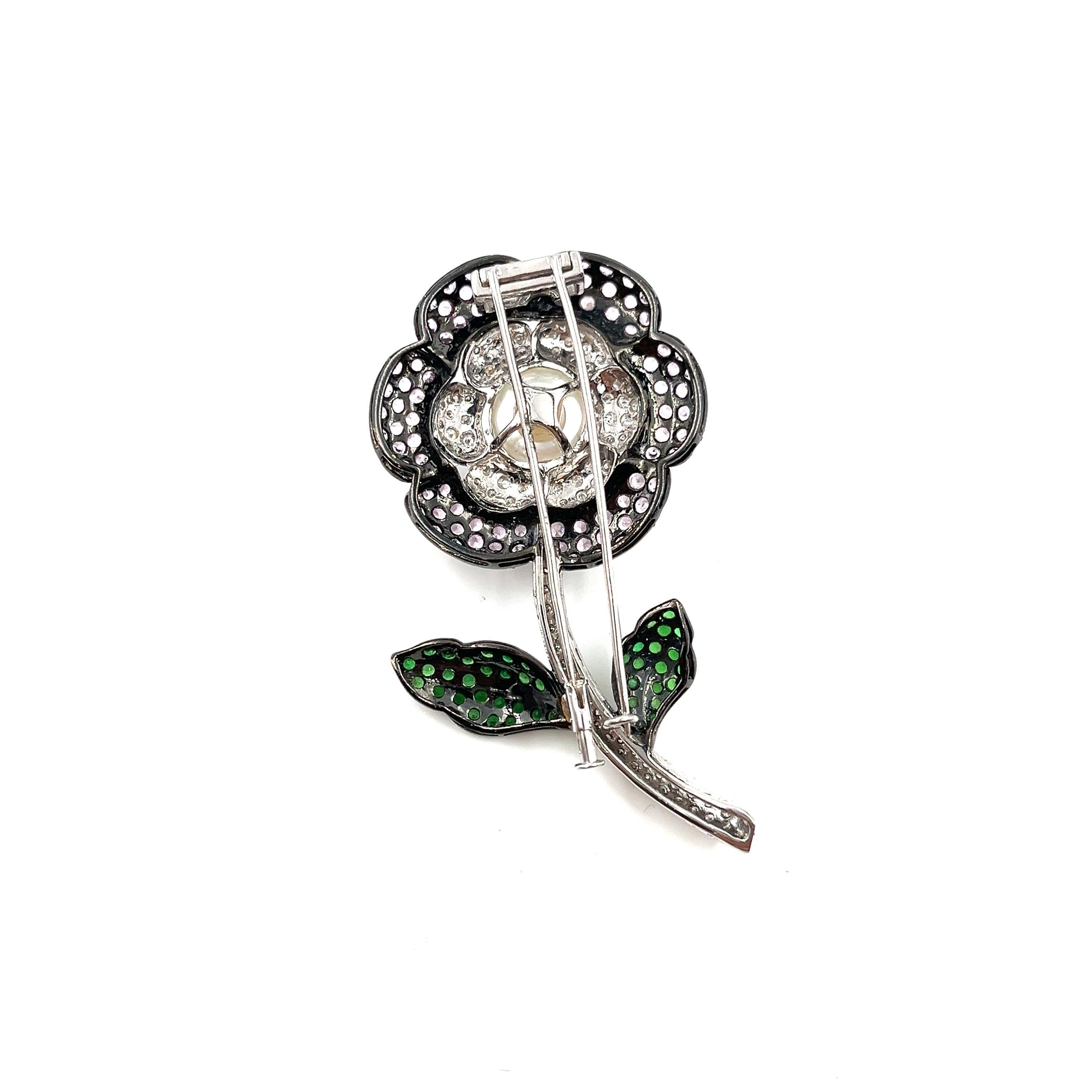 Women's or Men's 2.42 ct Natural Tourmaline, Tsavorite & Diamond Brooch For Sale