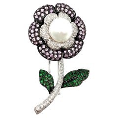 2.42 ct Natural Tourmaline, Tsavorite & Diamond Brooch