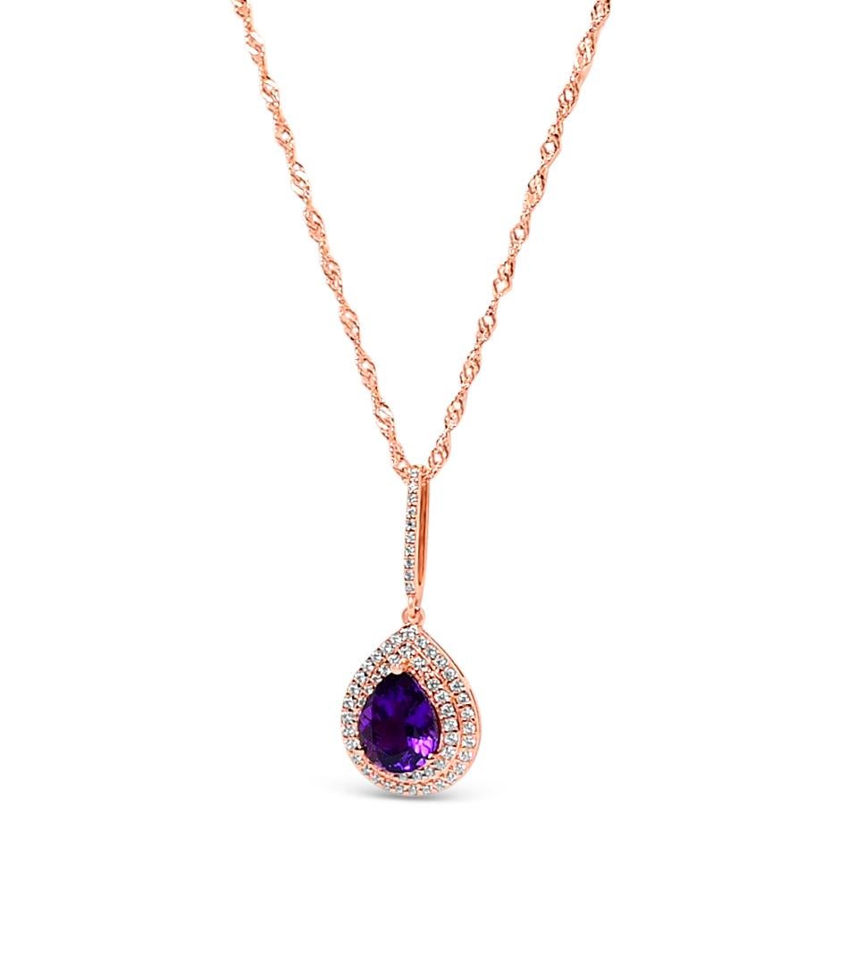 Art Deco 2.42 Ctw Amethyst Halo Pendant Necklace 18K Rose Gold Plated For Women Necklace For Sale