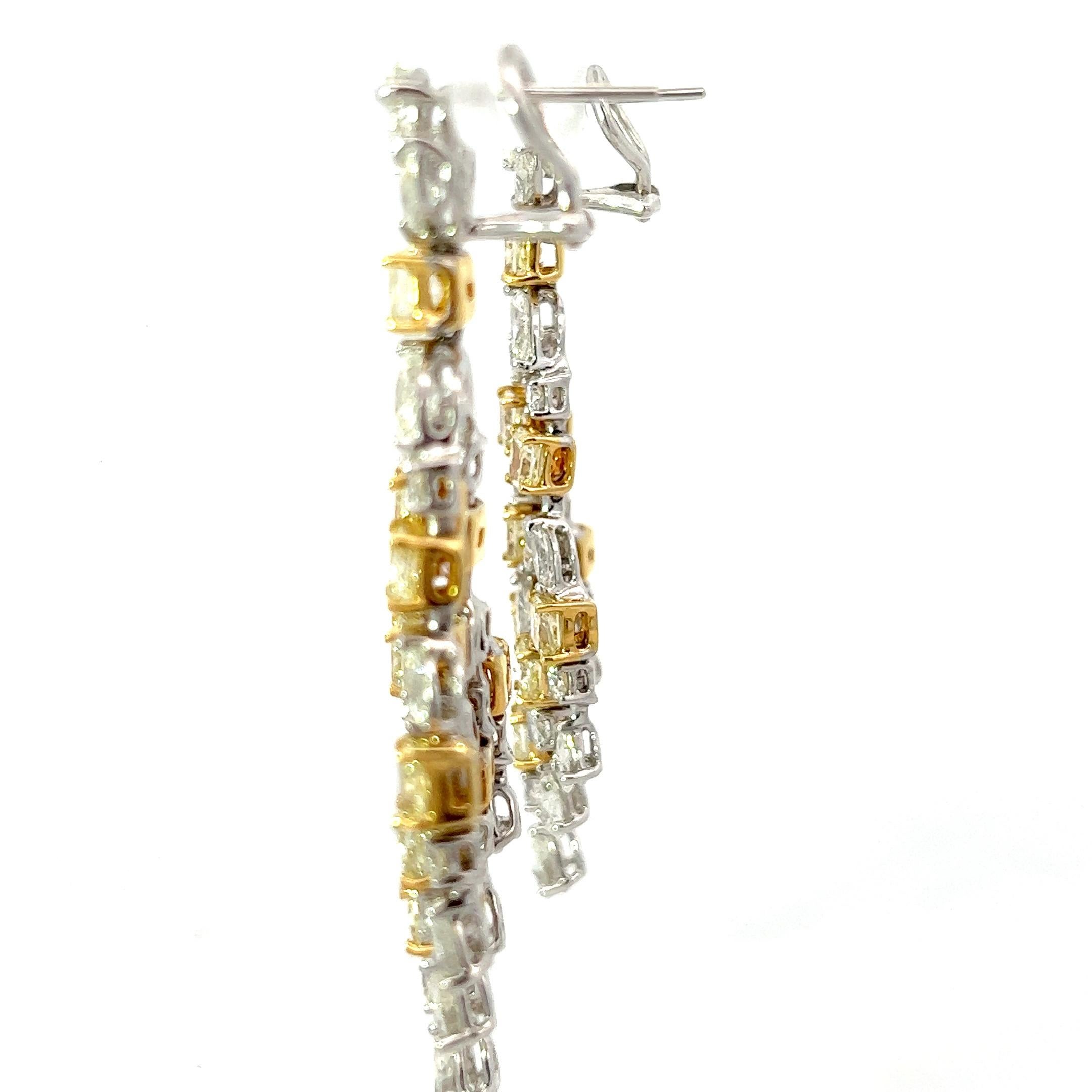 Marquise Cut 24.20CT Fancy Yellow Diamonds Chanedelier  STYLE TWO TONE EARRINGS  For Sale
